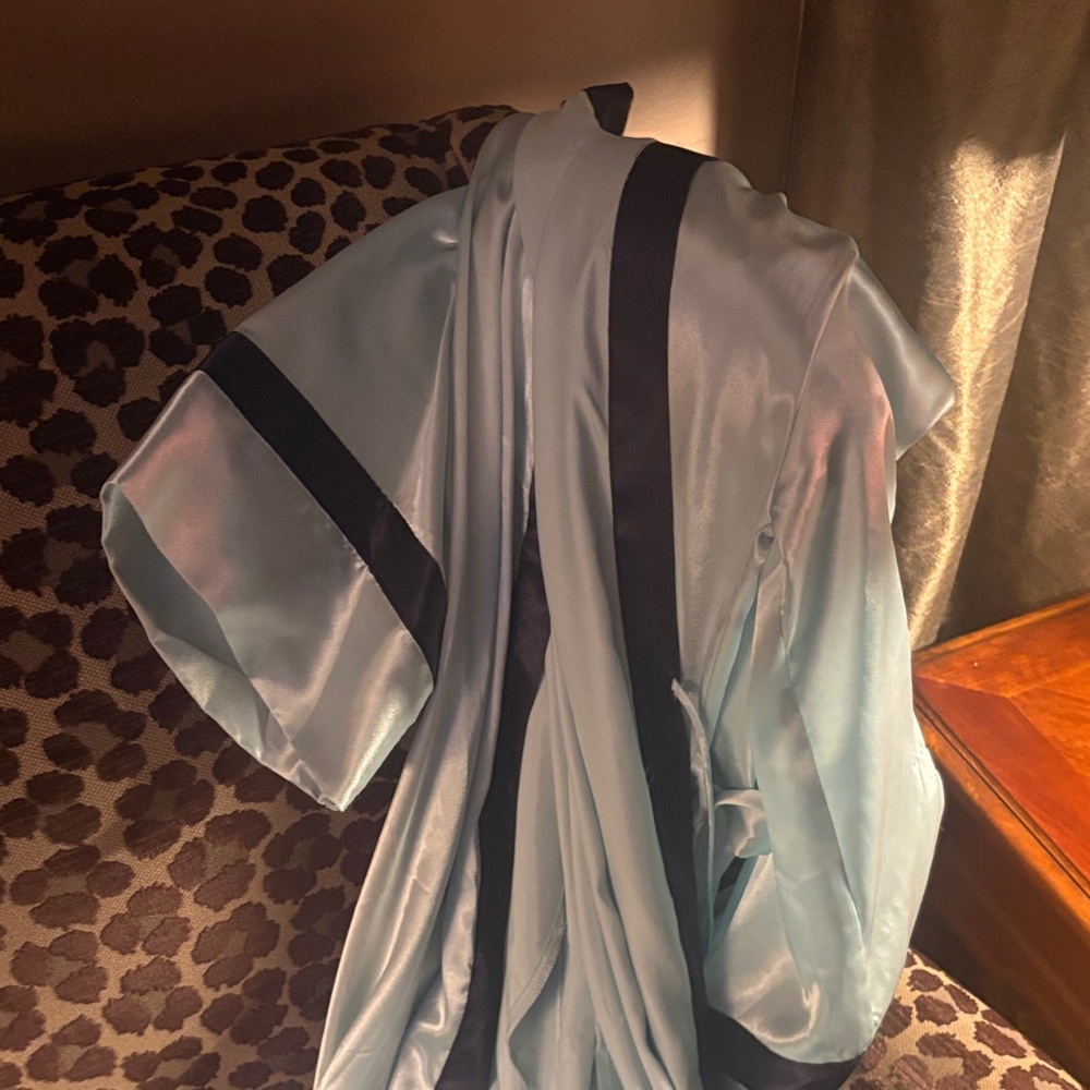 Jones New York Light Blue and Black Satin Robe